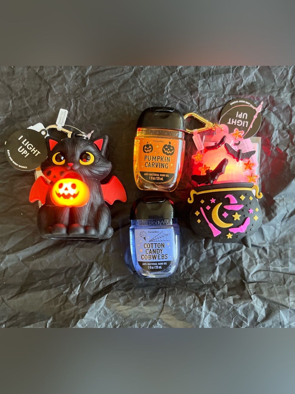 Bath & Body Works Lightup Spooky Kitty & Cauldron PocketBac w/Sanitizers 4pc NWT